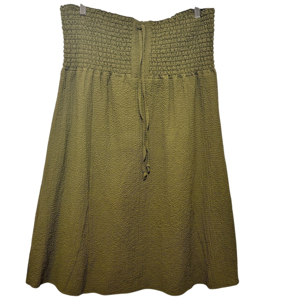 Festival Boho Flowy Maxi Skirt XL Olive Green Smocked Waist Earthy Cottage Fairy